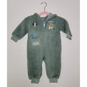 NWOT Star Wars Baby Yoda Sherpa Fleece Hooded Jumpsuit‎ Green Infant 6-9M